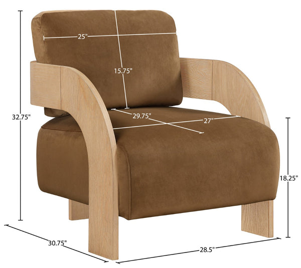 Meridian Furniture Cedra Art Deco Sculpted Accent Chair in Plush Velvet with Solid Walnut Frame Living Room Saddle Style A 33054Saddle