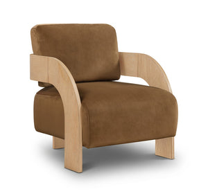 Meridian Furniture Cedra Art Deco Sculpted Accent Chair in Plush Velvet with Solid Walnut Frame Living Room Saddle Style A 33054Saddle