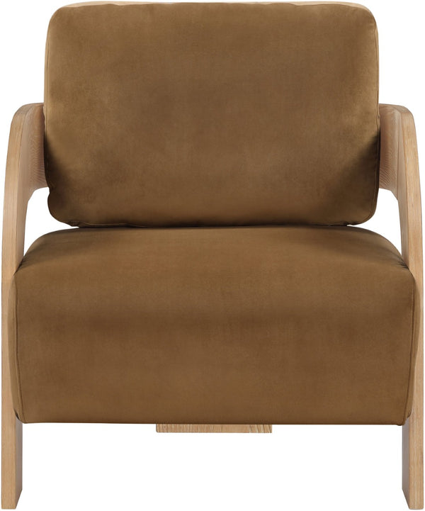 Meridian Furniture Cedra Art Deco Sculpted Accent Chair in Plush Velvet with Solid Walnut Frame Living Room Saddle Style A 33054Saddle