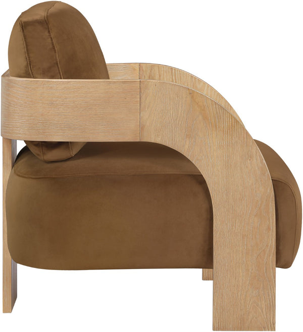 Meridian Furniture Cedra Art Deco Sculpted Accent Chair in Plush Velvet with Solid Walnut Frame Living Room Saddle Style A 33054Saddle