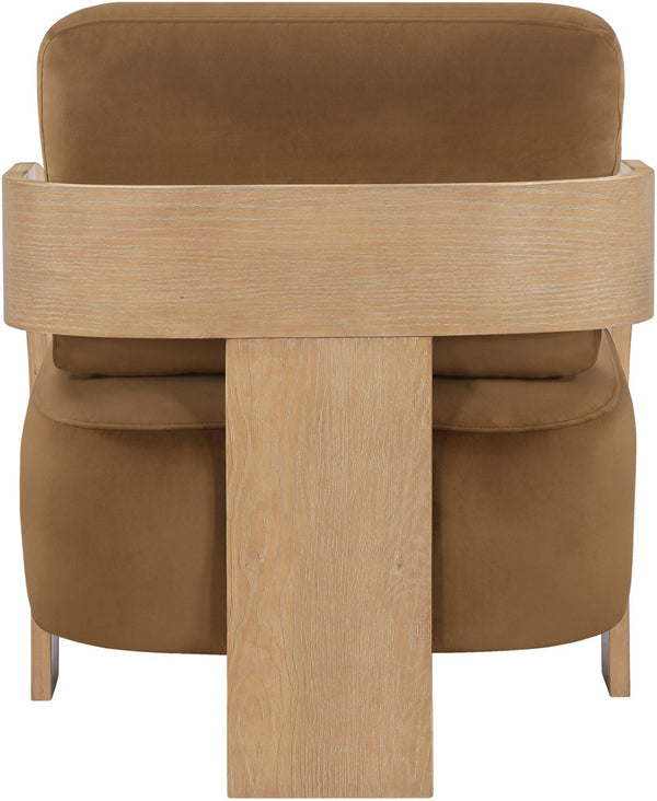 Meridian Furniture Cedra Art Deco Sculpted Accent Chair in Plush Velvet with Solid Walnut Frame Living Room Saddle Style A 33054Saddle