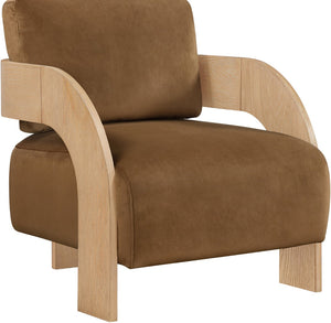 Meridian Furniture Cedra Art Deco Sculpted Accent Chair in Plush Velvet with Solid Walnut Frame Living Room Saddle Style A 33054Saddle
