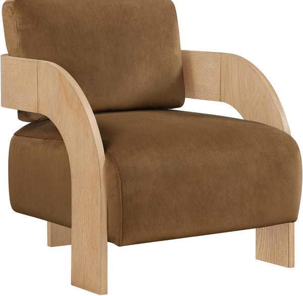 Meridian Furniture Cedra Art Deco Sculpted Accent Chair in Plush Velvet with Solid Walnut Frame Living Room Saddle Style A 33054Saddle