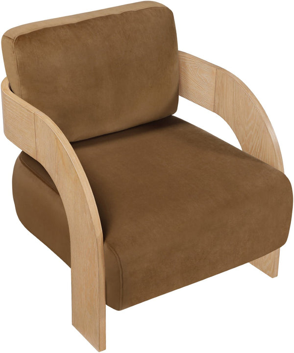 Meridian Furniture Cedra Art Deco Sculpted Accent Chair in Plush Velvet with Solid Walnut Frame Living Room Saddle Style A 33054Saddle