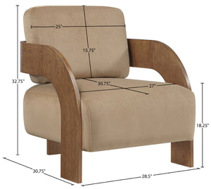 Meridian Furniture Cedra Art Deco Sculpted Accent Chair in Plush Velvet with Solid Walnut Frame Living Room Beige Style B 33055Beige