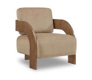 Meridian Furniture Cedra Art Deco Sculpted Accent Chair in Plush Velvet with Solid Walnut Frame Living Room Beige Style B 33055Beige
