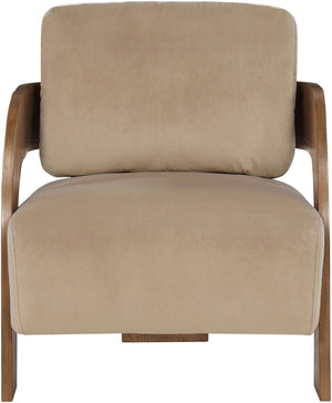 Meridian Furniture Cedra Art Deco Sculpted Accent Chair in Plush Velvet with Solid Walnut Frame Living Room Beige Style B 33055Beige
