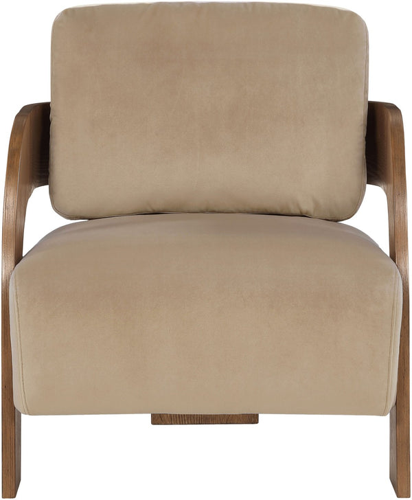 Meridian Furniture Cedra Art Deco Sculpted Accent Chair in Plush Velvet with Solid Walnut Frame Living Room Beige Style B 33055Beige