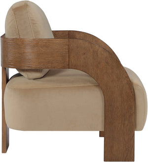 Meridian Furniture Cedra Art Deco Sculpted Accent Chair in Plush Velvet with Solid Walnut Frame Living Room Beige Style B 33055Beige