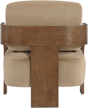 Meridian Furniture Cedra Art Deco Sculpted Accent Chair in Plush Velvet with Solid Walnut Frame Living Room Beige Style B 33055Beige