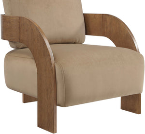 Meridian Furniture Cedra Art Deco Sculpted Accent Chair in Plush Velvet with Solid Walnut Frame Living Room Beige Style B 33055Beige
