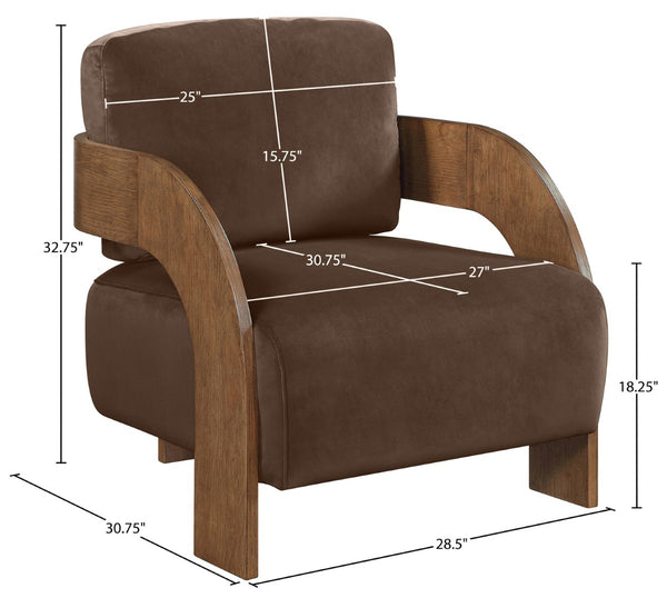 Meridian Furniture Cedra Art Deco Sculpted Accent Chair in Plush Velvet with Solid Walnut Frame Living Room Brown Style B 33055Brown