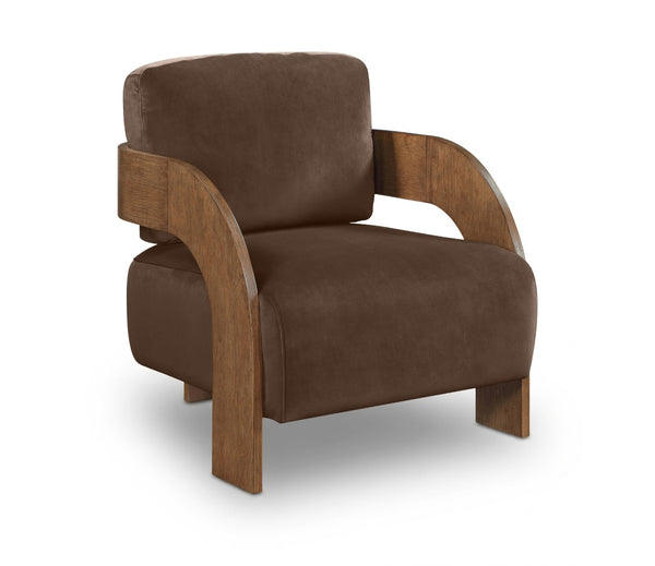 Meridian Furniture Cedra Art Deco Sculpted Accent Chair in Plush Velvet with Solid Walnut Frame Living Room Brown Style B 33055Brown