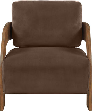Meridian Furniture Cedra Art Deco Sculpted Accent Chair in Plush Velvet with Solid Walnut Frame Living Room Brown Style B 33055Brown