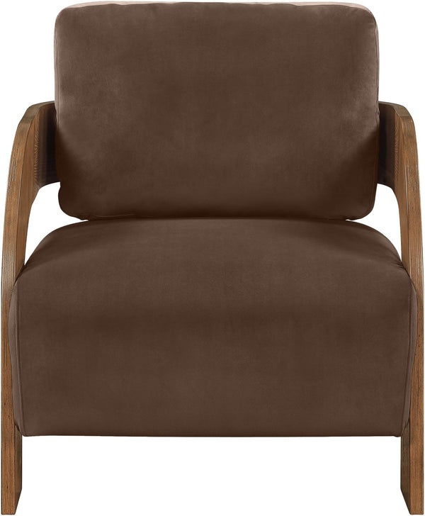 Meridian Furniture Cedra Art Deco Sculpted Accent Chair in Plush Velvet with Solid Walnut Frame Living Room Brown Style B 33055Brown
