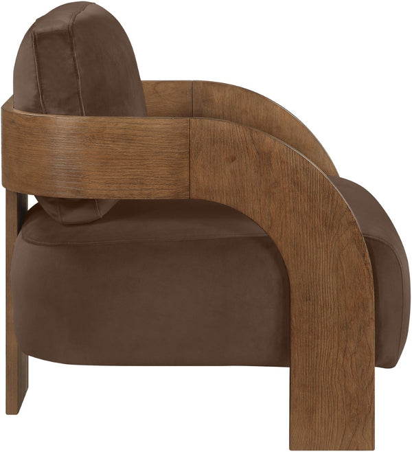 Meridian Furniture Cedra Art Deco Sculpted Accent Chair in Plush Velvet with Solid Walnut Frame Living Room Brown Style B 33055Brown