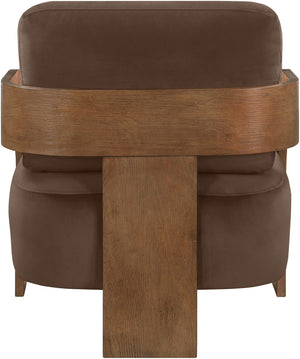 Meridian Furniture Cedra Art Deco Sculpted Accent Chair in Plush Velvet with Solid Walnut Frame Living Room Brown Style B 33055Brown