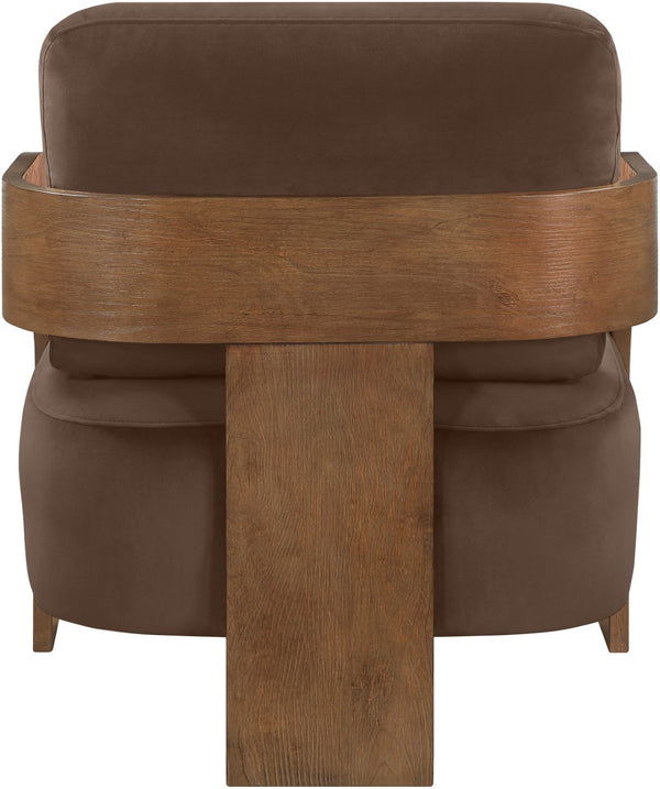 Meridian Furniture Cedra Art Deco Sculpted Accent Chair in Plush Velvet with Solid Walnut Frame Living Room Brown Style B 33055Brown
