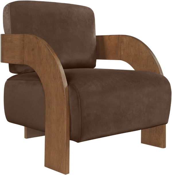 Meridian Furniture Cedra Art Deco Sculpted Accent Chair in Plush Velvet with Solid Walnut Frame Living Room Brown Style B 33055Brown