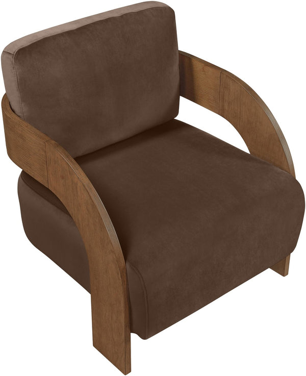 Meridian Furniture Cedra Art Deco Sculpted Accent Chair in Plush Velvet with Solid Walnut Frame Living Room Brown Style B 33055Brown
