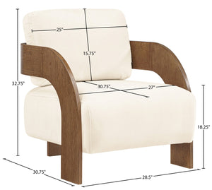 Meridian Furniture Cedra Art Deco Sculpted Accent Chair in Plush Velvet with Solid Walnut Frame Living Room Cream Style B 33055Cream