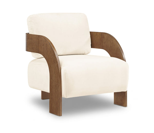 Meridian Furniture Cedra Art Deco Sculpted Accent Chair in Plush Velvet with Solid Walnut Frame Living Room Cream Style B 33055Cream