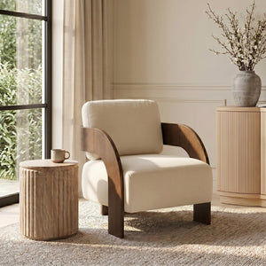 Meridian Furniture Cedra Art Deco Sculpted Accent Chair in Plush Velvet with Solid Walnut Frame Living Room Cream Style B 33055Cream