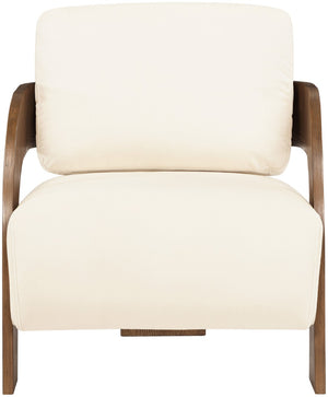 Meridian Furniture Cedra Art Deco Sculpted Accent Chair in Plush Velvet with Solid Walnut Frame Living Room Cream Style B 33055Cream