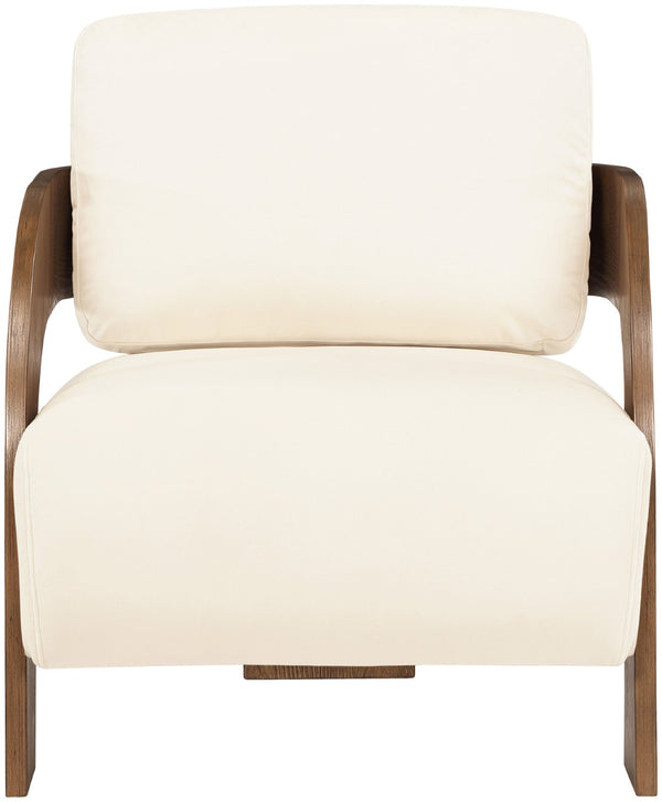 Meridian Furniture Cedra Art Deco Sculpted Accent Chair in Plush Velvet with Solid Walnut Frame Living Room Cream Style B 33055Cream