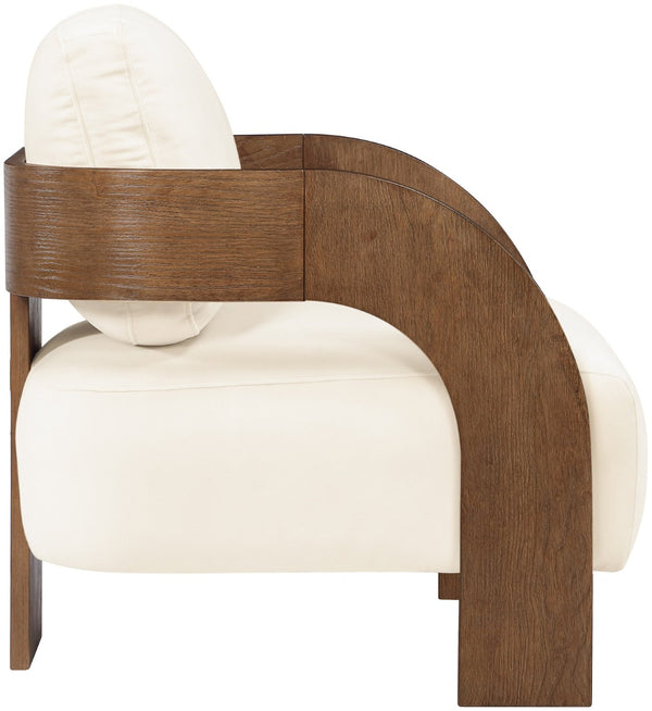 Meridian Furniture Cedra Art Deco Sculpted Accent Chair in Plush Velvet with Solid Walnut Frame Living Room Cream Style B 33055Cream