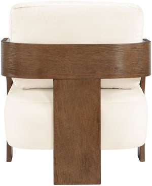 Meridian Furniture Cedra Art Deco Sculpted Accent Chair in Plush Velvet with Solid Walnut Frame Living Room Cream Style B 33055Cream