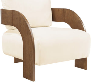 Meridian Furniture Cedra Art Deco Sculpted Accent Chair in Plush Velvet with Solid Walnut Frame Living Room Cream Style B 33055Cream