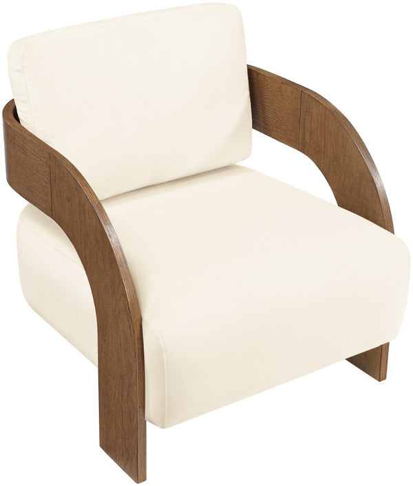 Meridian Furniture Cedra Art Deco Sculpted Accent Chair in Plush Velvet with Solid Walnut Frame Living Room Cream Style B 33055Cream