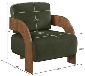 Meridian Furniture Cedra Art Deco Sculpted Accent Chair in Plush Velvet with Solid Walnut Frame Living Room Green Style B 33055Green