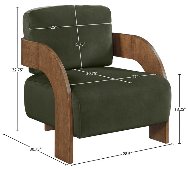 Meridian Furniture Cedra Art Deco Sculpted Accent Chair in Plush Velvet with Solid Walnut Frame Living Room Green Style B 33055Green