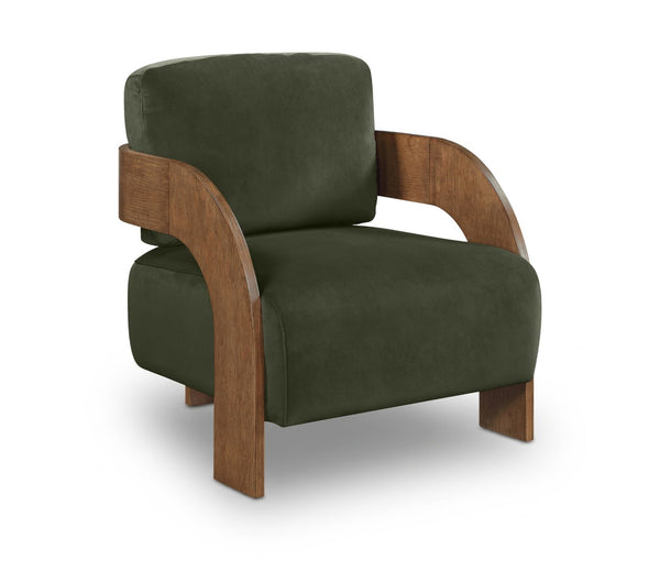 Meridian Furniture Cedra Art Deco Sculpted Accent Chair in Plush Velvet with Solid Walnut Frame Living Room Green Style B 33055Green