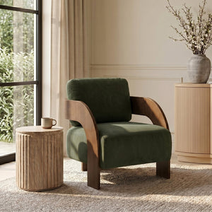 Meridian Furniture Cedra Art Deco Sculpted Accent Chair in Plush Velvet with Solid Walnut Frame Living Room Green Style B 33055Green