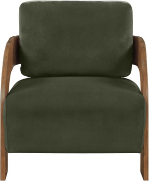 Meridian Furniture Cedra Art Deco Sculpted Accent Chair in Plush Velvet with Solid Walnut Frame Living Room Green Style B 33055Green