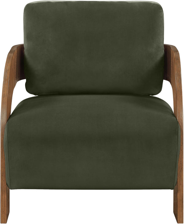 Meridian Furniture Cedra Art Deco Sculpted Accent Chair in Plush Velvet with Solid Walnut Frame Living Room Green Style B 33055Green