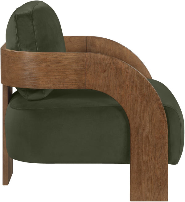 Meridian Furniture Cedra Art Deco Sculpted Accent Chair in Plush Velvet with Solid Walnut Frame Living Room Green Style B 33055Green