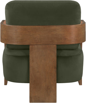 Meridian Furniture Cedra Art Deco Sculpted Accent Chair in Plush Velvet with Solid Walnut Frame Living Room Green Style B 33055Green