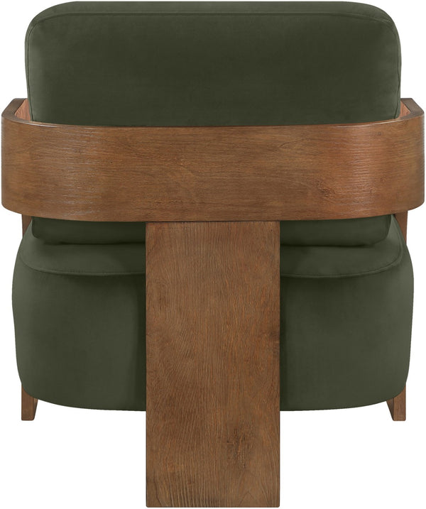 Meridian Furniture Cedra Art Deco Sculpted Accent Chair in Plush Velvet with Solid Walnut Frame Living Room Green Style B 33055Green
