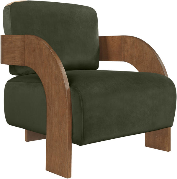 Meridian Furniture Cedra Art Deco Sculpted Accent Chair in Plush Velvet with Solid Walnut Frame Living Room Green Style B 33055Green