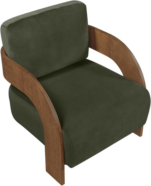 Meridian Furniture Cedra Art Deco Sculpted Accent Chair in Plush Velvet with Solid Walnut Frame Living Room Green Style B 33055Green