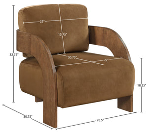 Meridian Furniture Cedra Art Deco Sculpted Accent Chair in Plush Velvet with Solid Walnut Frame Living Room Saddle Style B 33055Saddle