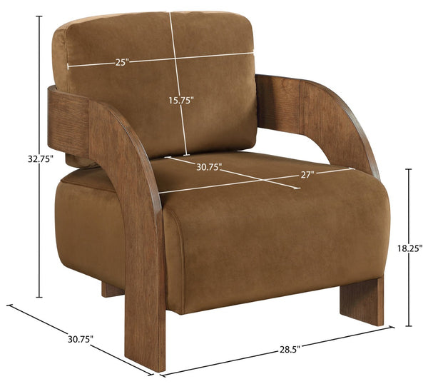 Meridian Furniture Cedra Art Deco Sculpted Accent Chair in Plush Velvet with Solid Walnut Frame Living Room Saddle Style B 33055Saddle