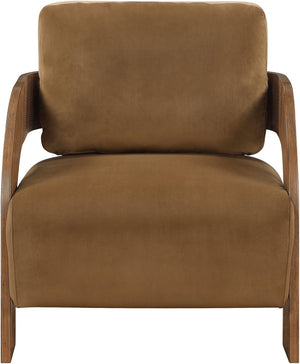 Meridian Furniture Cedra Art Deco Sculpted Accent Chair in Plush Velvet with Solid Walnut Frame Living Room Saddle Style B 33055Saddle
