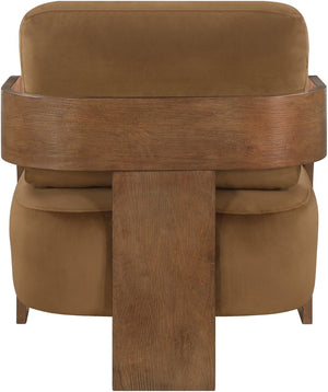 Meridian Furniture Cedra Art Deco Sculpted Accent Chair in Plush Velvet with Solid Walnut Frame Living Room Saddle Style B 33055Saddle