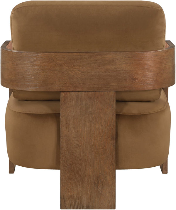 Meridian Furniture Cedra Art Deco Sculpted Accent Chair in Plush Velvet with Solid Walnut Frame Living Room Saddle Style B 33055Saddle