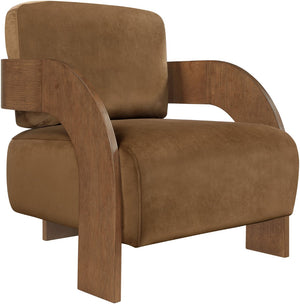 Meridian Furniture Cedra Art Deco Sculpted Accent Chair in Plush Velvet with Solid Walnut Frame Living Room Saddle Style B 33055Saddle